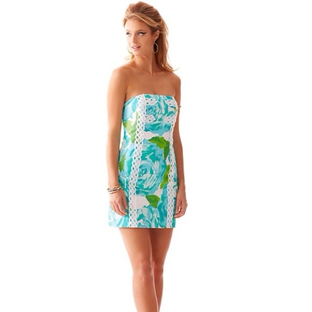 Lilly Pulitzer Tansy Poolside Blue First Impressions Strapless Mini Dress Size 4
